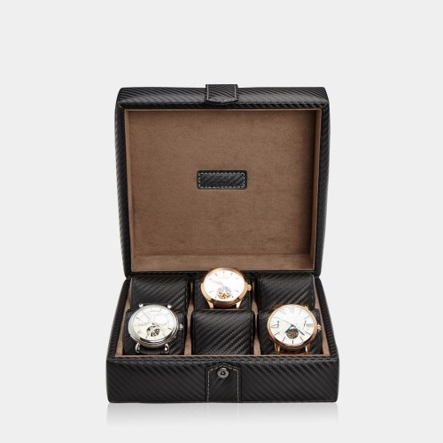 Skórzana szkatułka na zegarki w kolorze węgla