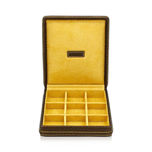 Karbonowe pudełko na spinki do mankietów i pierścionki - brązowe