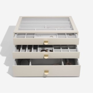 Szkatułka na biżuterię Stackers supersize jasnobeżowa z 3 szufladami