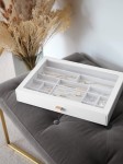 Szkatułka na biżuterię Stackers Pebble 16 komorowa supersize biała z szufladą i szklaną pokrywką