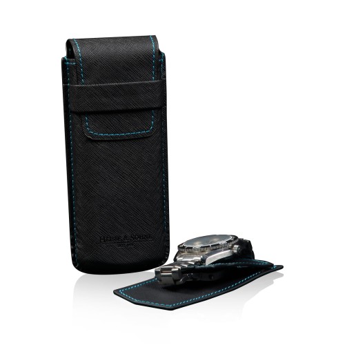 Etui podróżne na zegarek HEISSE &amp; SÖHNE Mondo Saffiano Black &amp; Blue 1